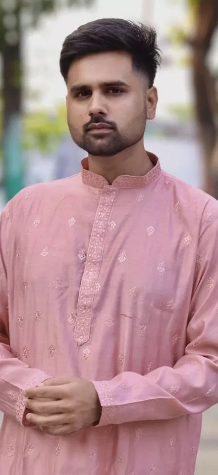 Premium Silk Indian Festival Beautiful Full Stitched Men's Kurta Pajama Set