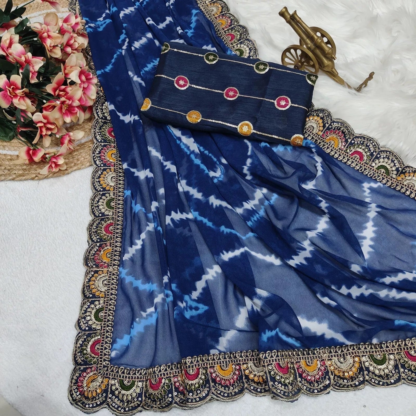Soft Georgette Sari With Bhandhej Print And Designer Sari & Blouse