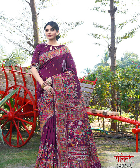 Women's Soft Pure Silk Beautifull Traditional Wear Sari With Blouse