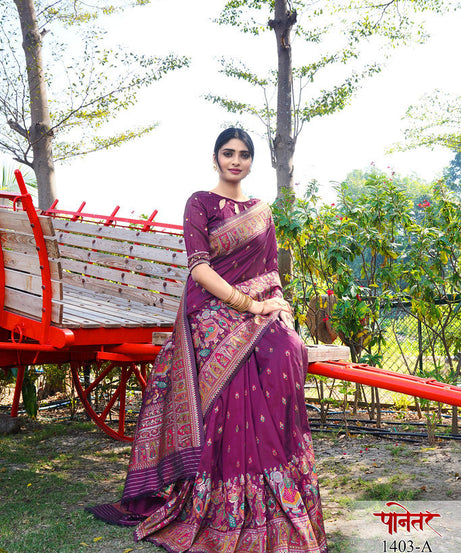 Women's Soft Pure Silk Beautifull Traditional Wear Sari With Blouse