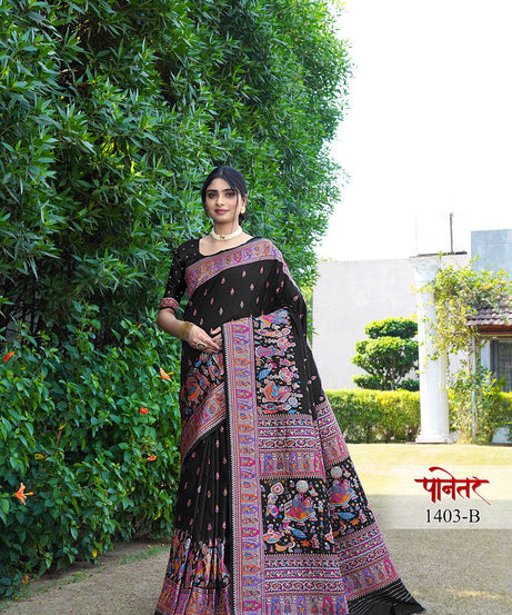 Women's Soft Pure Silk Beautifull Traditional Wear Sari With Blouse