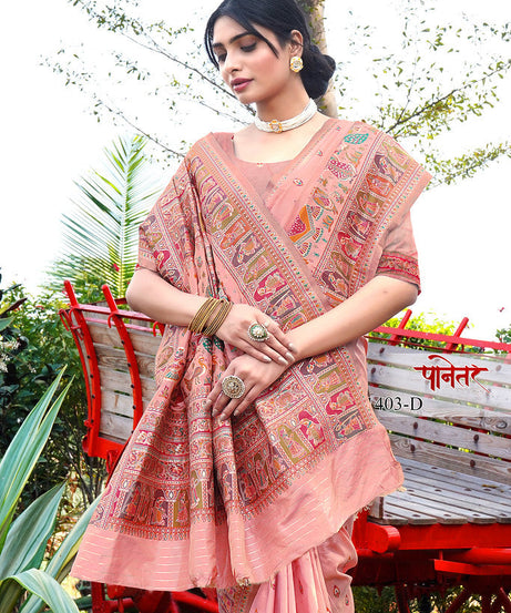 Women's Soft Pure Silk Beautifull Traditional Wear Sari With Blouse