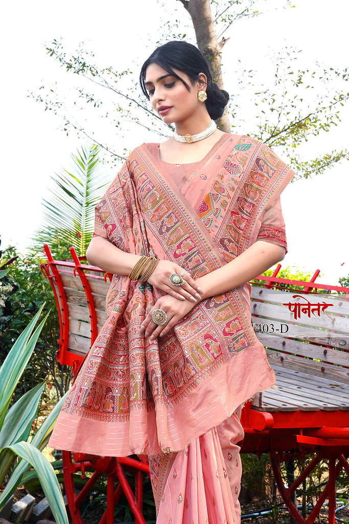 Women's Soft Pure Silk Beautifull Traditional Wear Sari With Blouse