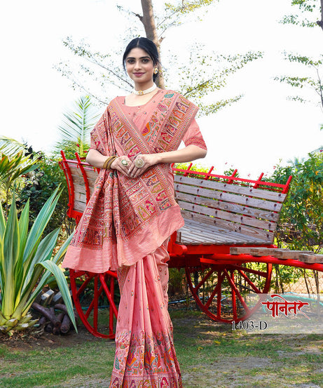 Women's Soft Pure Silk Beautifull Traditional Wear Sari With Blouse