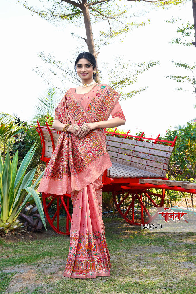 Women's Soft Pure Silk Beautifull Traditional Wear Sari With Blouse