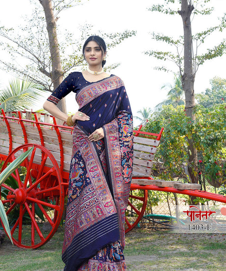 Women's Soft Pure Silk Beautifull Traditional Wear Sari With Blouse