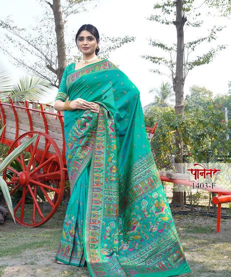 Women's Soft Pure Silk Beautifull Traditional Wear Sari With Blouse