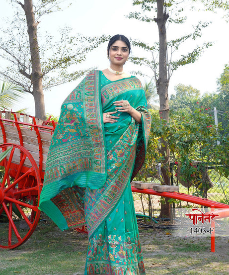 Women's Soft Pure Silk Beautifull Traditional Wear Sari With Blouse