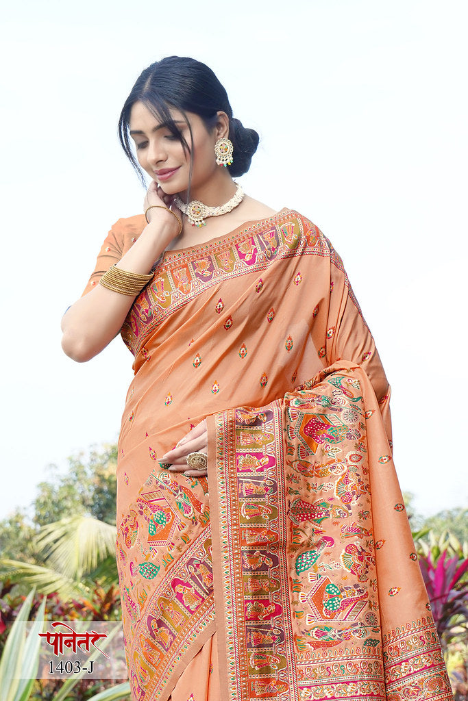 Women's Soft Pure Silk Beautifull Traditional Wear Sari With Blouse