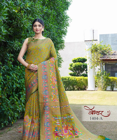 Traditional Printed Beautiful Soft Pure Silk Sari With Blouse