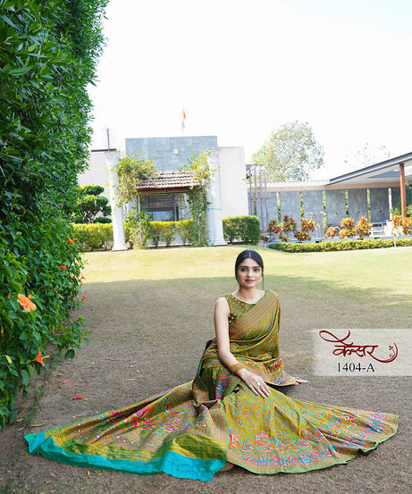 Traditional Printed Beautiful Soft Pure Silk Sari With Blouse