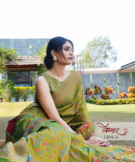 Traditional Printed Beautiful Soft Pure Silk Sari With Blouse