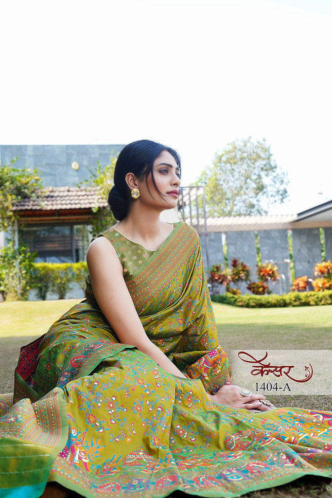 Traditional Printed Beautiful Soft Pure Silk Sari With Blouse