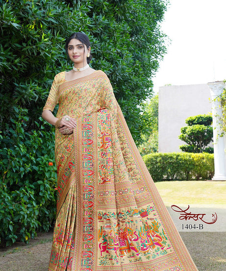 Traditional Printed Beautiful Soft Pure Silk Sari With Blouse