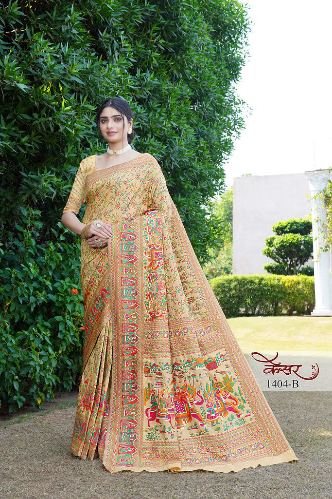 Traditional Printed Beautiful Soft Pure Silk Sari With Blouse