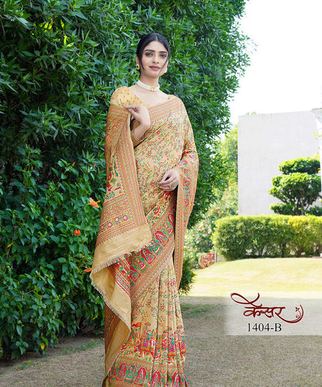 Traditional Printed Beautiful Soft Pure Silk Sari With Blouse