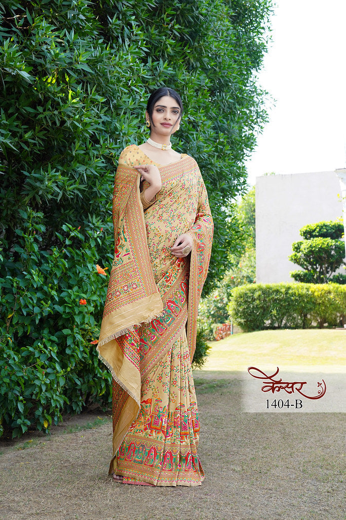 Traditional Printed Beautiful Soft Pure Silk Sari With Blouse