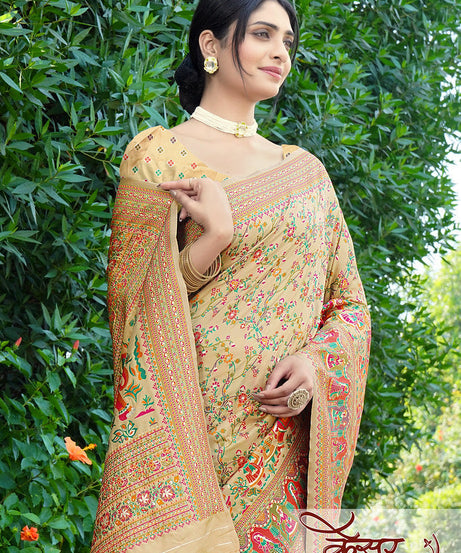 Traditional Printed Beautiful Soft Pure Silk Sari With Blouse