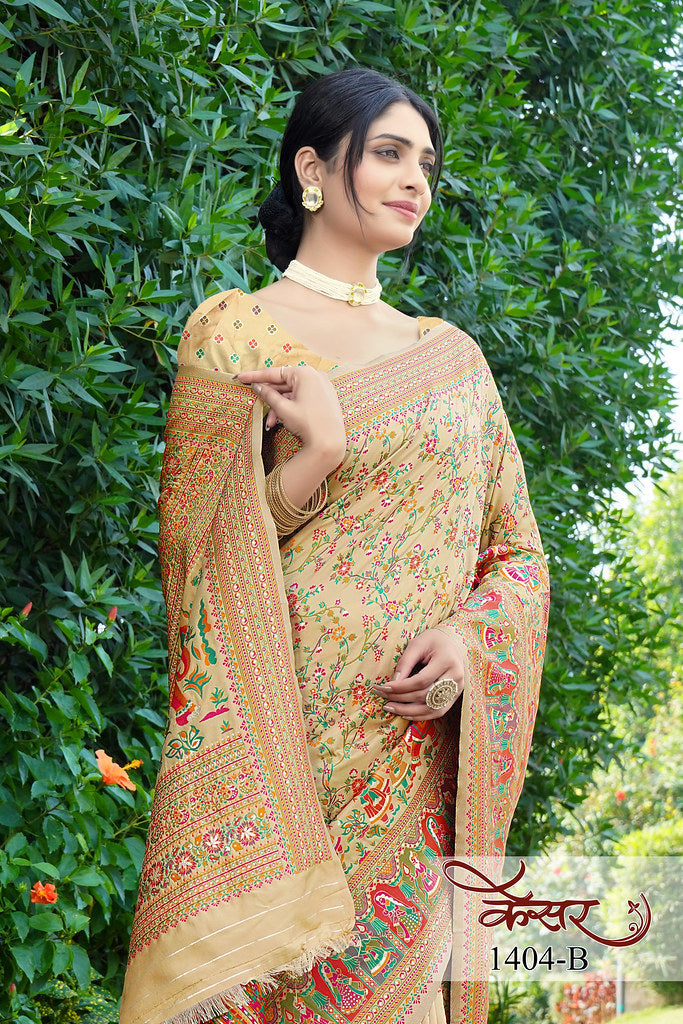 Traditional Printed Beautiful Soft Pure Silk Sari With Blouse