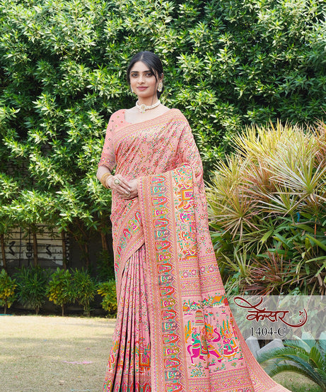 Traditional Printed Beautiful Soft Pure Silk Sari With Blouse