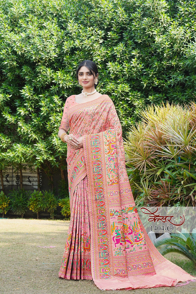 Traditional Printed Beautiful Soft Pure Silk Sari With Blouse