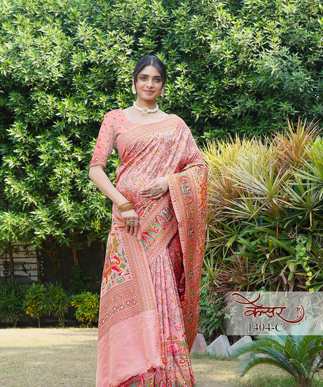 Traditional Printed Beautiful Soft Pure Silk Sari With Blouse