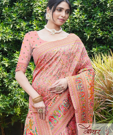 Traditional Printed Beautiful Soft Pure Silk Sari With Blouse