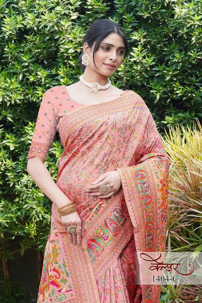 Traditional Printed Beautiful Soft Pure Silk Sari With Blouse