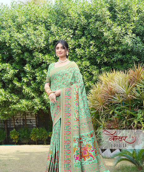 Traditional Printed Beautiful Soft Pure Silk Sari With Blouse