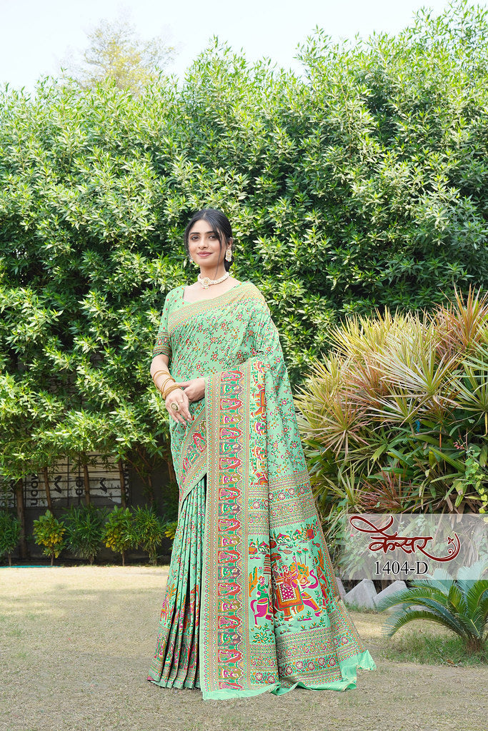 Traditional Printed Beautiful Soft Pure Silk Sari With Blouse