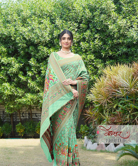 Traditional Printed Beautiful Soft Pure Silk Sari With Blouse