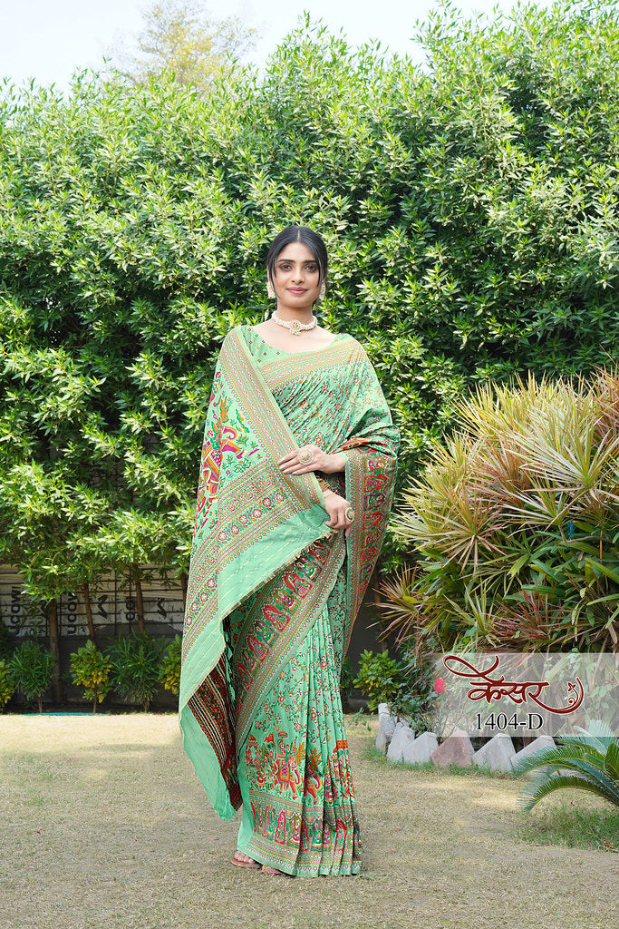 Traditional Printed Beautiful Soft Pure Silk Sari With Blouse