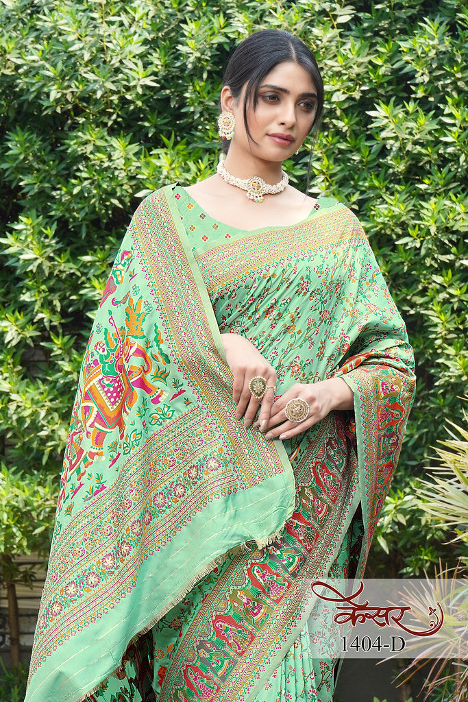 Traditional Printed Beautiful Soft Pure Silk Sari With Blouse
