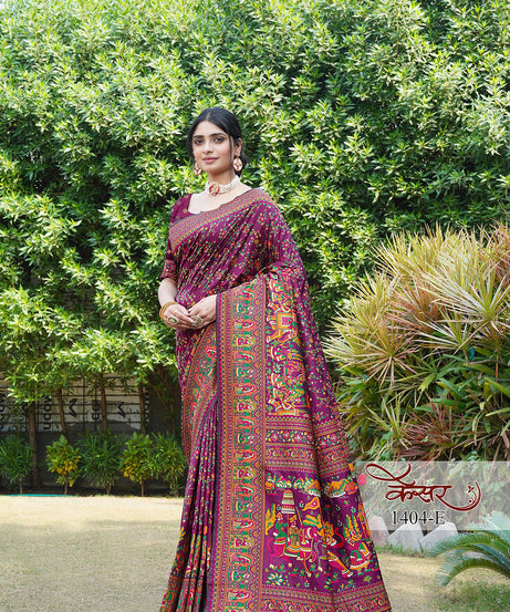Traditional Printed Beautiful Soft Pure Silk Sari With Blouse