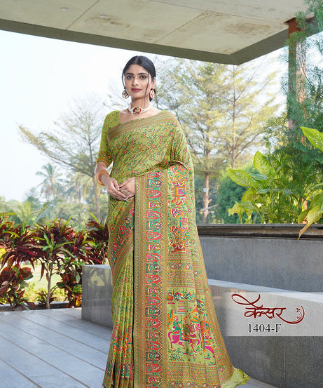 Traditional Printed Beautiful Soft Pure Silk Sari With Blouse