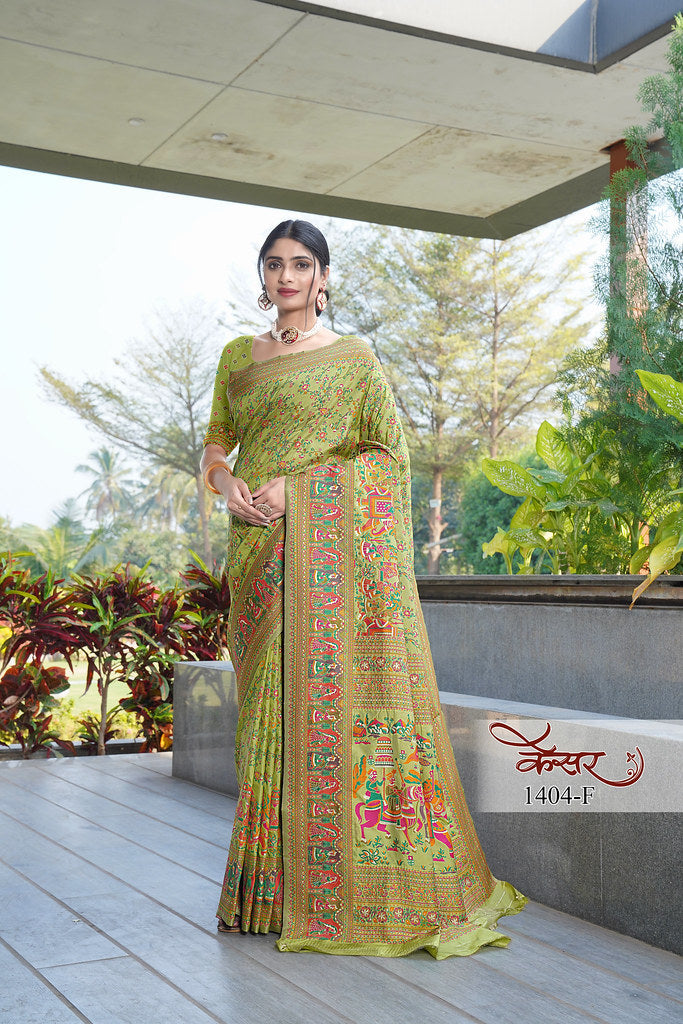 Traditional Printed Beautiful Soft Pure Silk Sari With Blouse