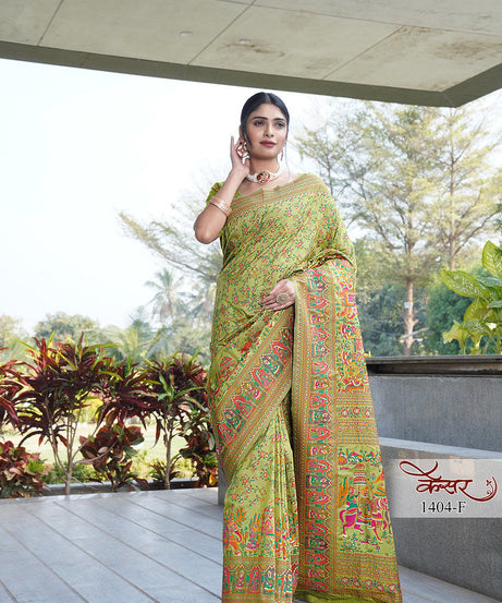Traditional Printed Beautiful Soft Pure Silk Sari With Blouse