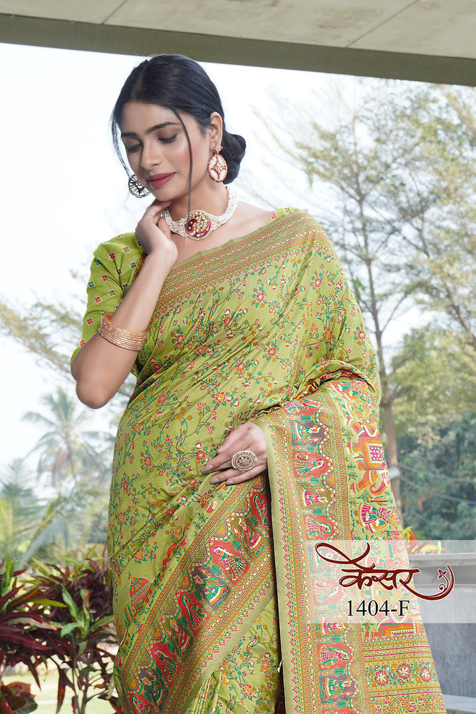 Traditional Printed Beautiful Soft Pure Silk Sari With Blouse