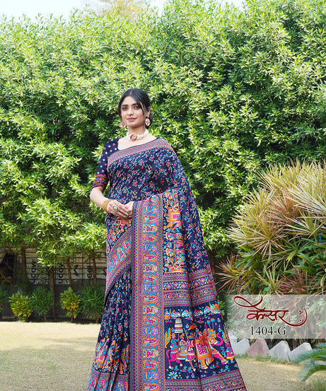 Traditional Printed Beautiful Soft Pure Silk Sari With Blouse