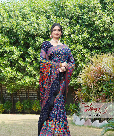 Traditional Printed Beautiful Soft Pure Silk Sari With Blouse