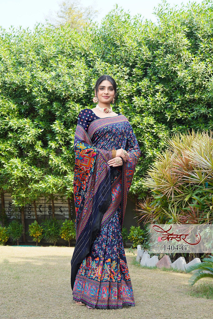 Traditional Printed Beautiful Soft Pure Silk Sari With Blouse