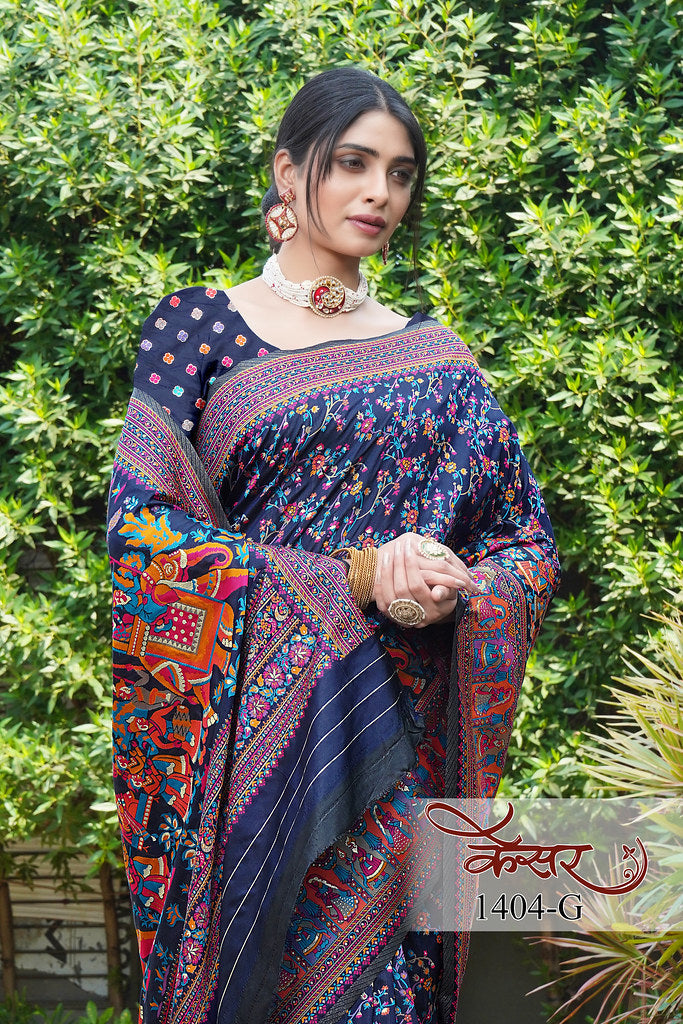 Traditional Printed Beautiful Soft Pure Silk Sari With Blouse