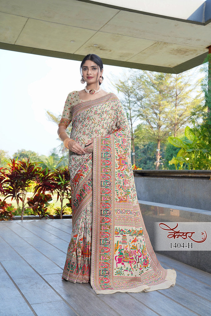 Traditional Printed Beautiful Soft Pure Silk Sari With Blouse