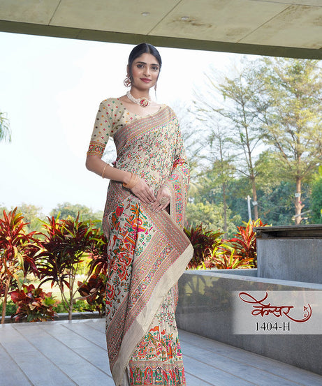 Traditional Printed Beautiful Soft Pure Silk Sari With Blouse