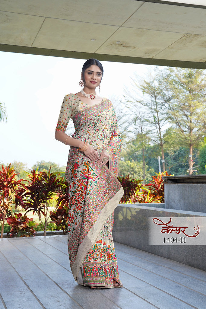 Traditional Printed Beautiful Soft Pure Silk Sari With Blouse