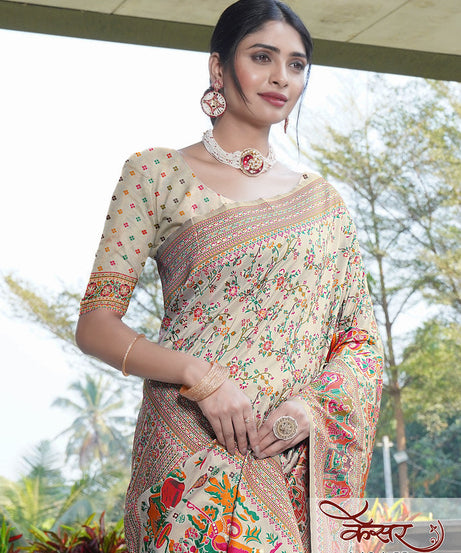 Traditional Printed Beautiful Soft Pure Silk Sari With Blouse