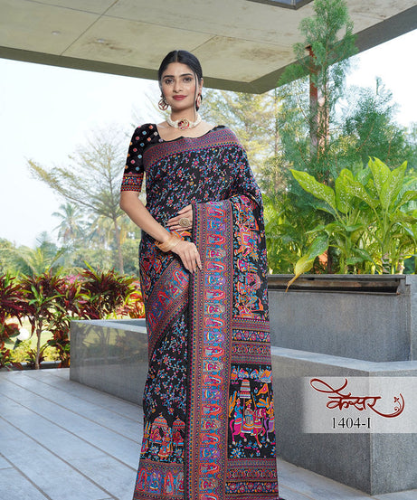 Traditional Printed Beautiful Soft Pure Silk Sari With Blouse