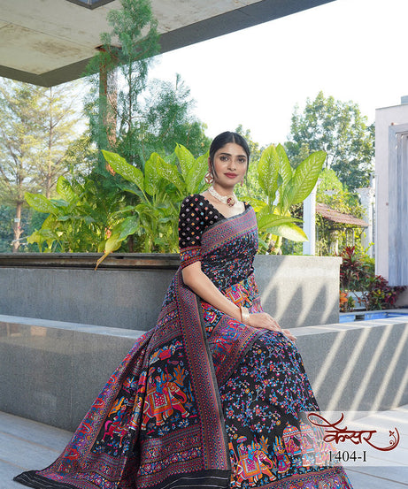 Traditional Printed Beautiful Soft Pure Silk Sari With Blouse