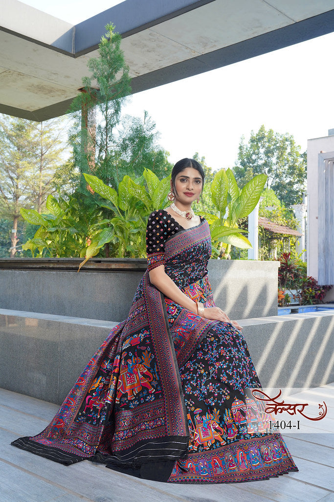 Traditional Printed Beautiful Soft Pure Silk Sari With Blouse