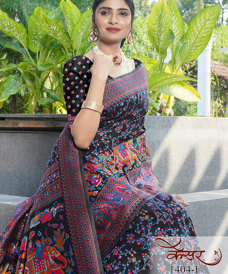 Traditional Printed Beautiful Soft Pure Silk Sari With Blouse